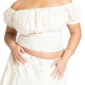 Eloquii Cream Off-Shoulder Maiden Blouse